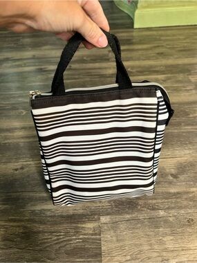 Kate Spade New York Insulated Lunch Tote Bag Black White Stripe Zip Handle